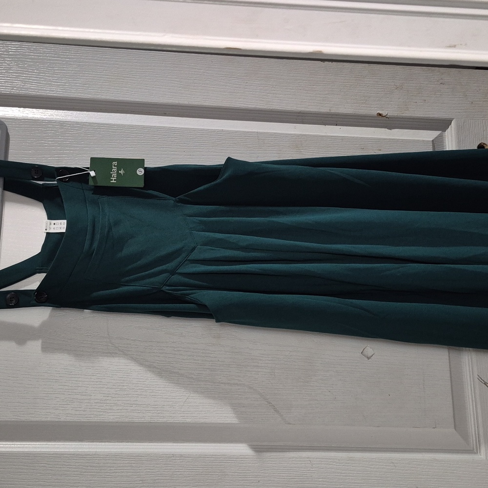 HALARA Forest Green Waffle Knit Overall Jumper Wide Leg Jumpsuit Women’s S